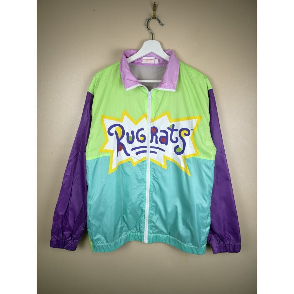 Vintage Nickelodeon Rugrats Windbreaker Jacket Size M Colorblock 90s Retro Style